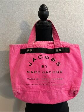 Marc Jacobs Pink Canvas Tote with Black leather Accent rehab upcycle